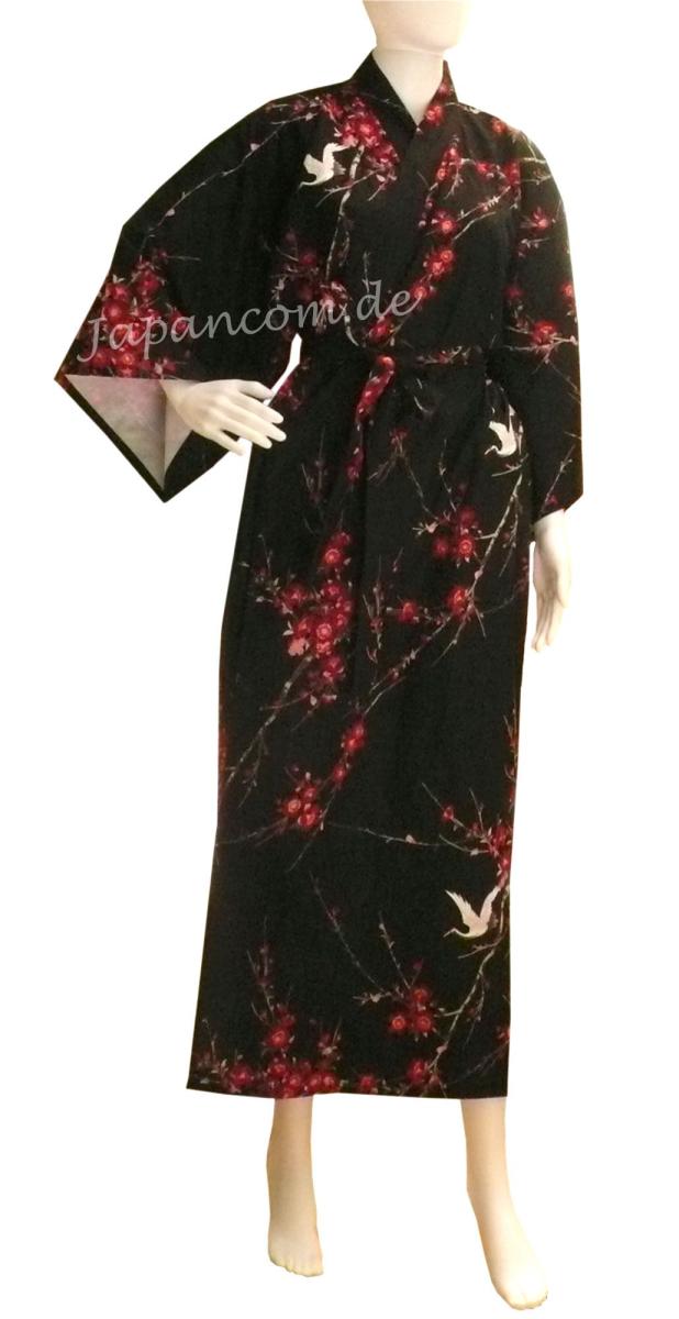 Kimono Bademantel Cherry Blossom schwarz gefüttert